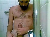 Bearded Guy Teases His Dick in the Bathroom