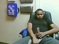 Horny Black Guy Masturbating in the Office