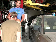 Blond gay gets his hairy ass smashed by his BF in a garage