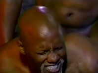 Black gay daddy sucks a BBC and gets his ass drilled in a bar