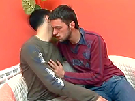 Horny gay bitch rides his BF's boner after sucking it hungrily