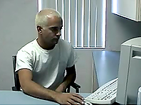 Gay with dyed hair pleases himself with masturbation in an office