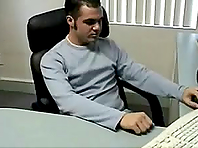 A gay bear pleases himself with masturbation in an office
