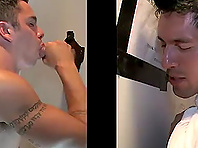 Homo milks a gloryhole prick dry on his face in hardcore reality clip