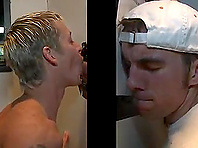 Blond twink shows his dick-sucking skills in gloryhole blowjob scene