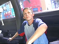 Blond homo jumps on a stranger's prick in a car in stunning reality